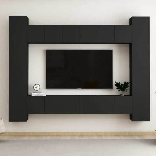 Berkfield 10 Piece TV Cabinet Set Black Engineered Wood