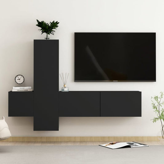 Berkfield 3 Piece TV Cabinet Set Black Engineered Wood