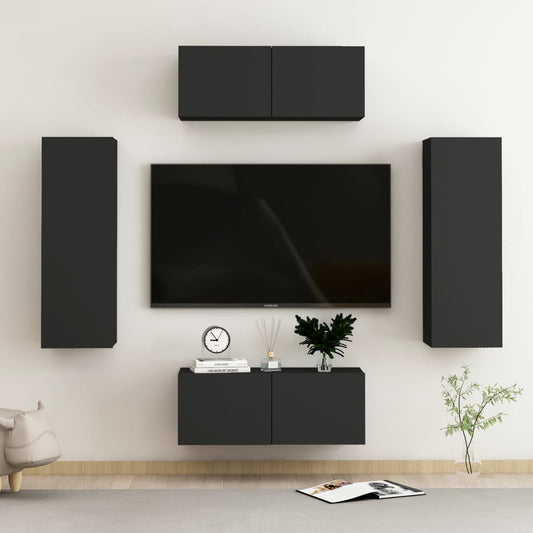 Berkfield 4 Piece TV Cabinet Set Black Engineered Wood