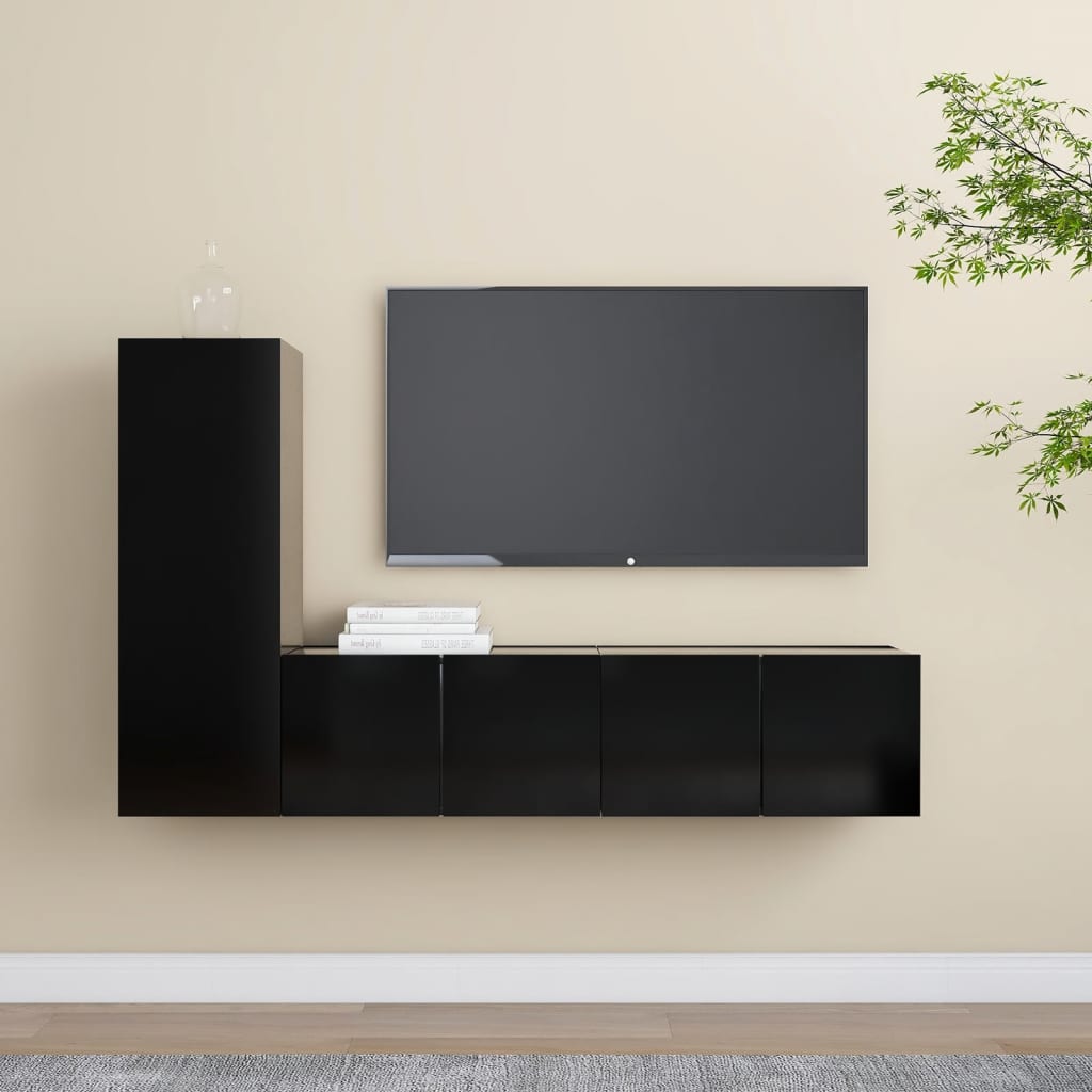 Berkfield 3 Piece TV Cabinet Set Black Engineered Wood