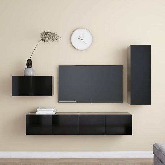 Berkfield 4 Piece TV Cabinet Set Black Engineered Wood