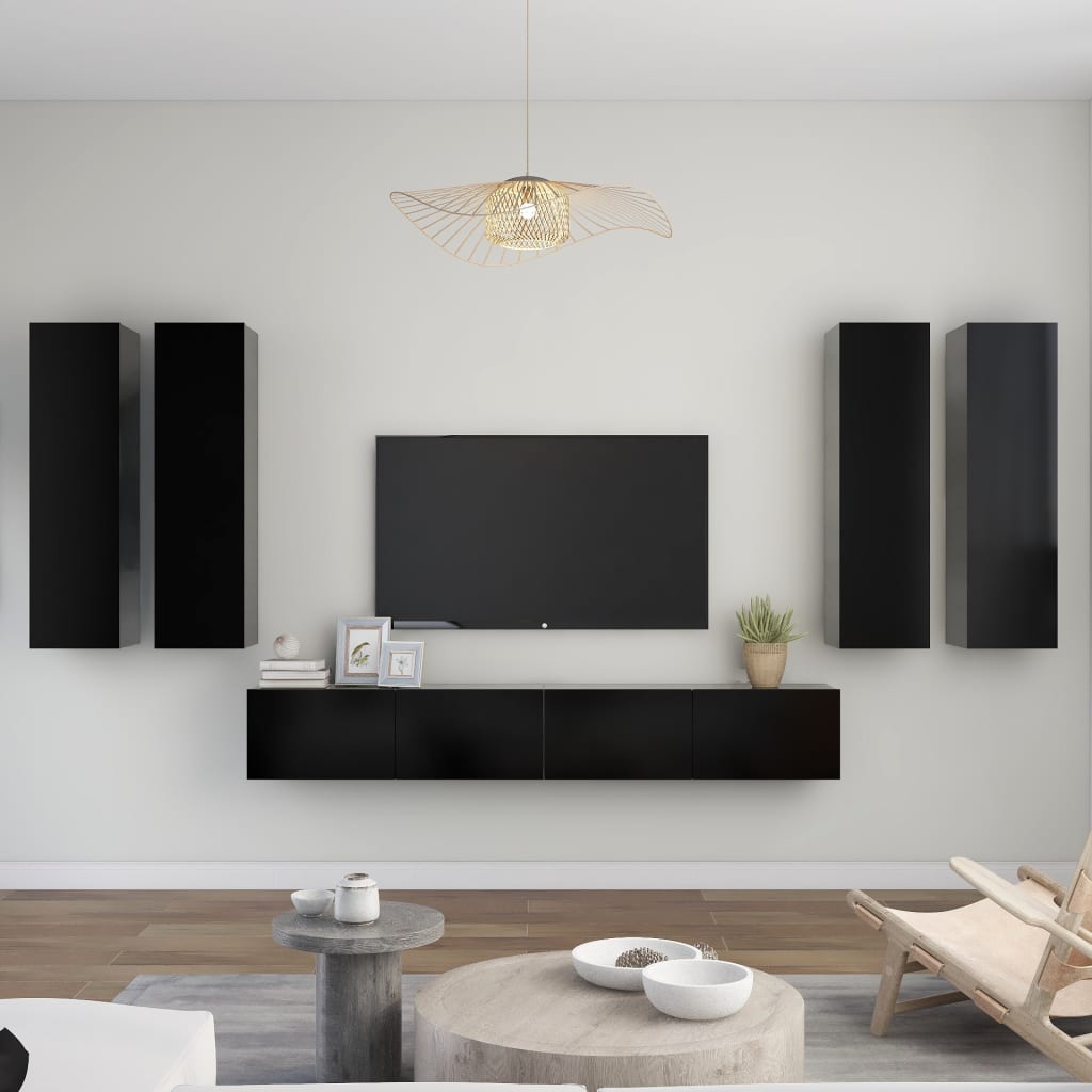 Berkfield 6 Piece TV Cabinet Set Black Engineered Wood