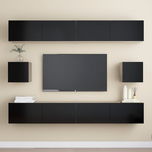 Berkfield 6 Piece TV Cabinet Set Black Engineered Wood