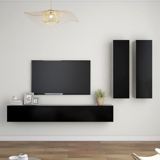 Berkfield 4 Piece TV Cabinet Set Black Engineered Wood