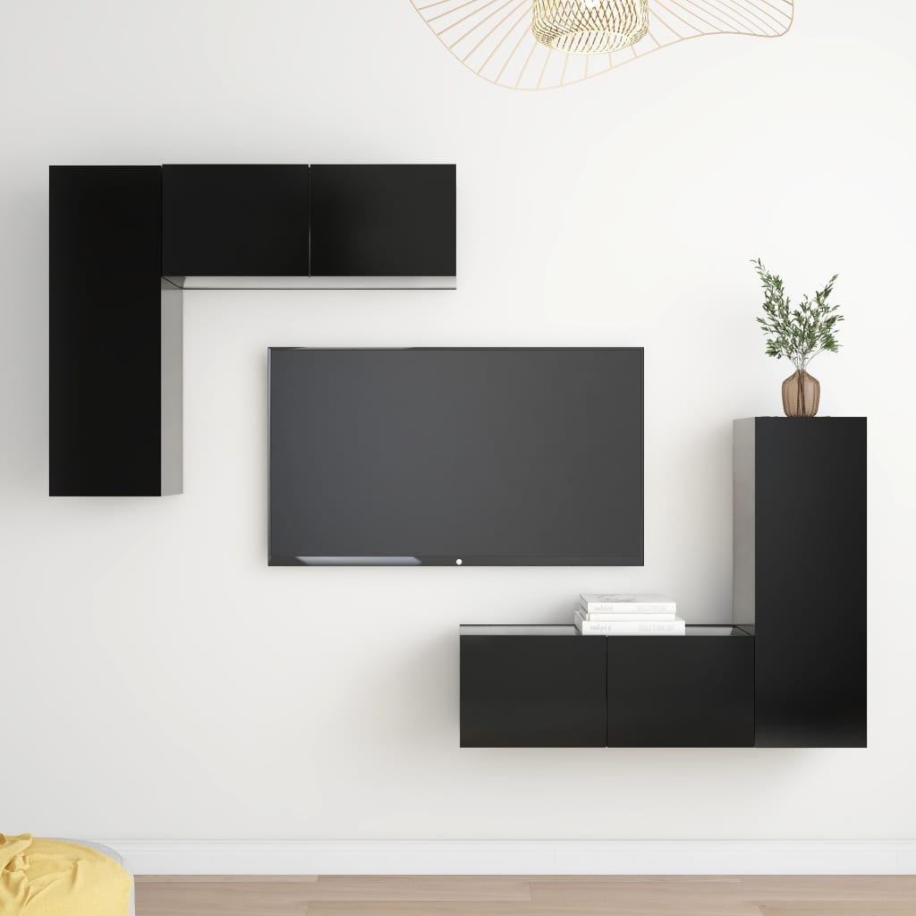 Berkfield 4 Piece TV Cabinet Set Black Engineered Wood