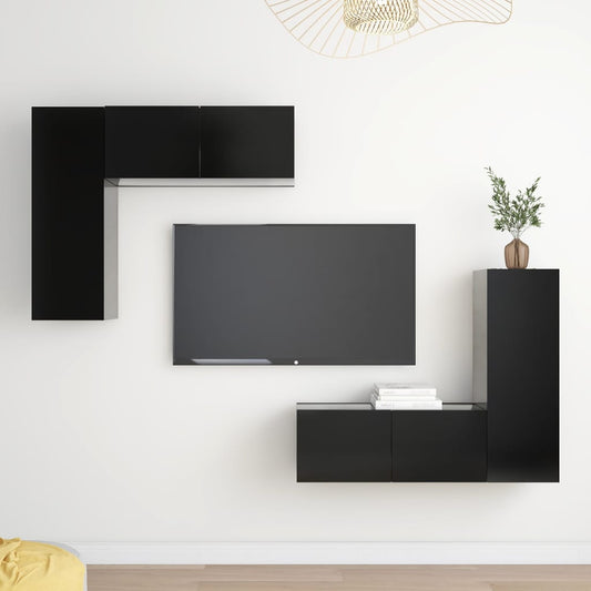 Berkfield 4 Piece TV Cabinet Set Black Engineered Wood
