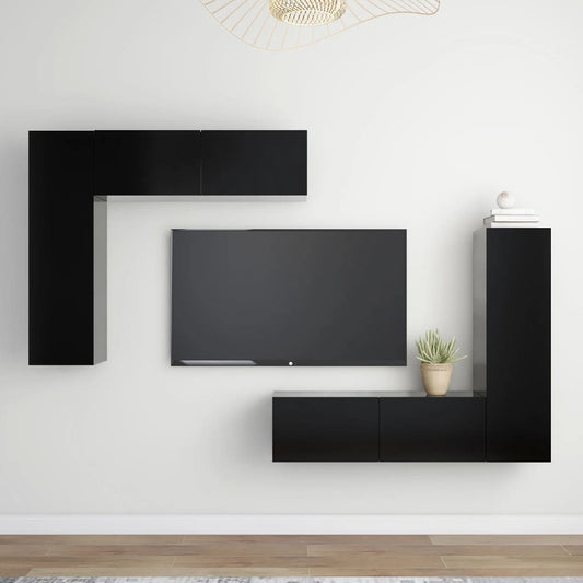 Berkfield 4 Piece TV Cabinet Set Black Engineered Wood
