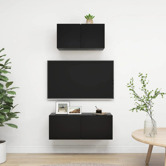 Berkfield 2 Piece TV Cabinet Set Black Engineered Wood