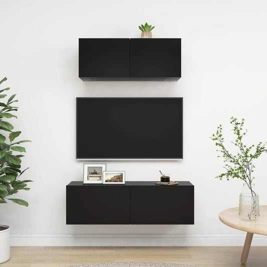 Berkfield 2 Piece TV Cabinet Set Black Engineered Wood