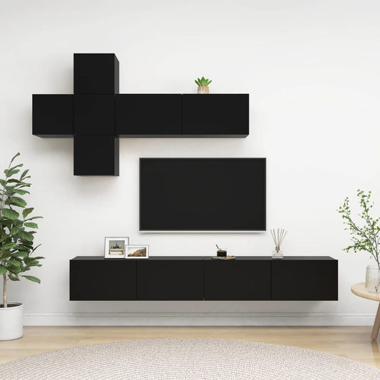 Berkfield 7 Piece TV Cabinet Set Black Engineered Wood