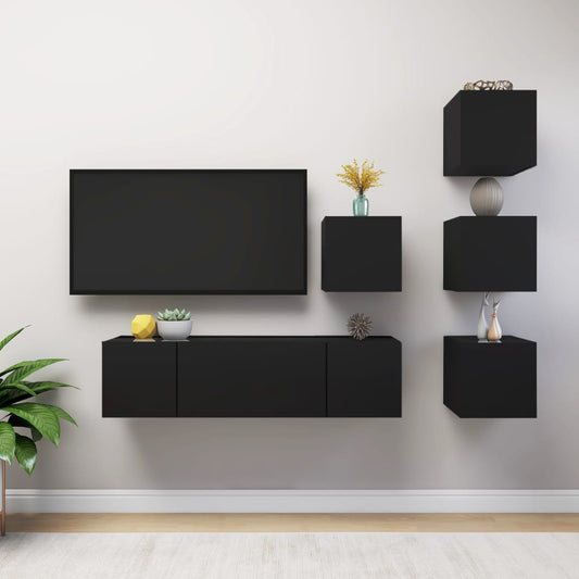 Berkfield 6 Piece TV Cabinet Set Black Engineered Wood