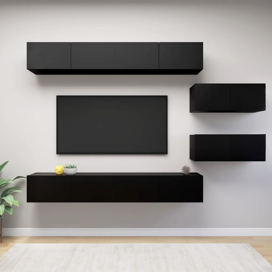 Berkfield 6 Piece TV Cabinet Set Black Engineered Wood