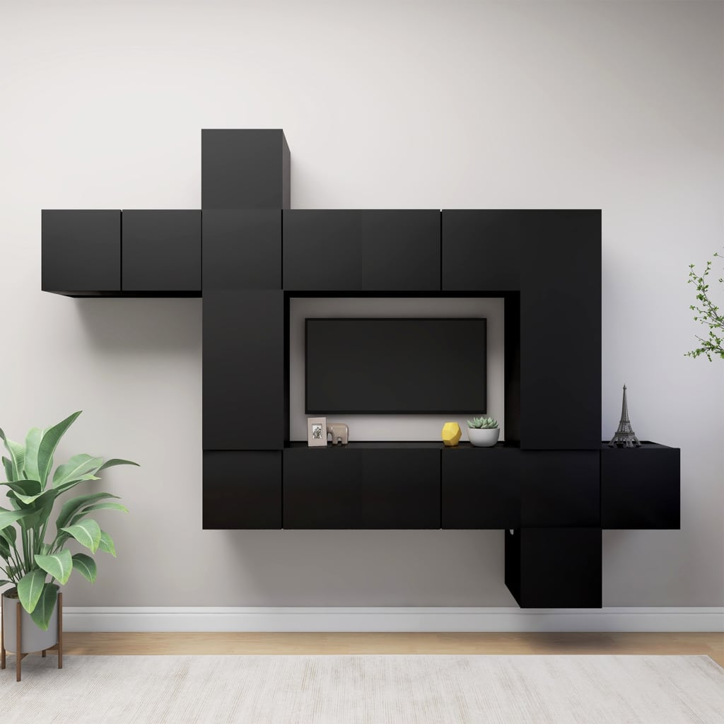 Berkfield 10 Piece TV Cabinet Set Black Engineered Wood