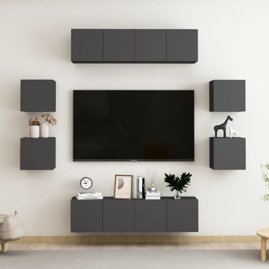 Berkfield 8 Piece TV Cabinet Set Grey Engineered Wood
