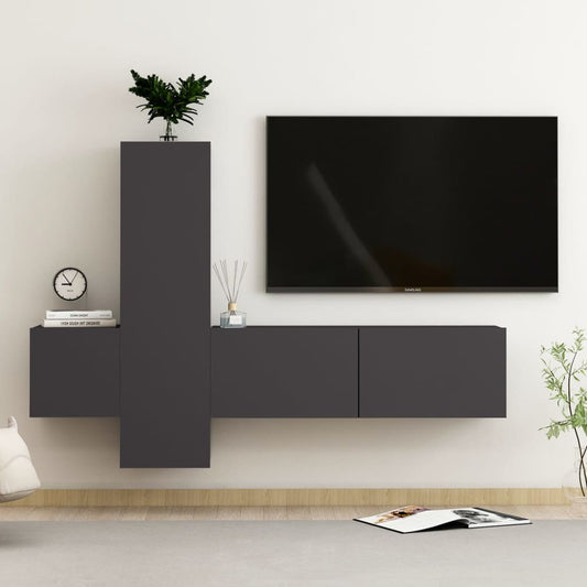 Berkfield 3 Piece TV Cabinet Set Grey Engineered Wood