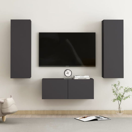 Berkfield 3 Piece TV Cabinet Set Grey Engineered Wood