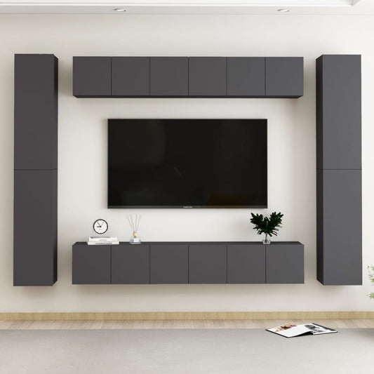 Berkfield 10 Piece TV Cabinet Set Grey Engineered Wood