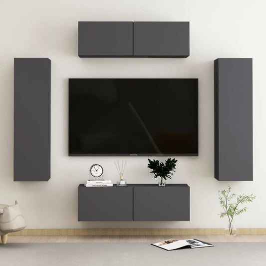 Berkfield 4 Piece TV Cabinet Set Grey Engineered Wood