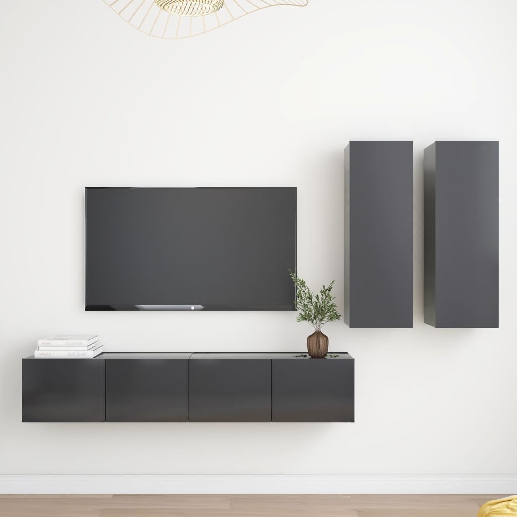 Berkfield 4 Piece TV Cabinet Set Grey Engineered Wood