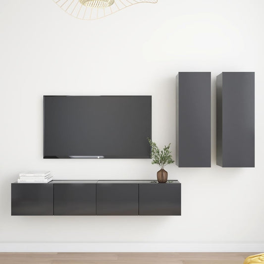 Berkfield 4 Piece TV Cabinet Set Grey Engineered Wood