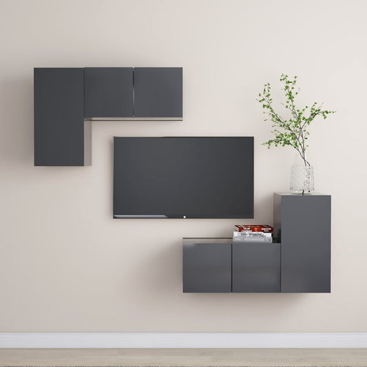 Berkfield 4 Piece TV Cabinet Set Grey Engineered Wood