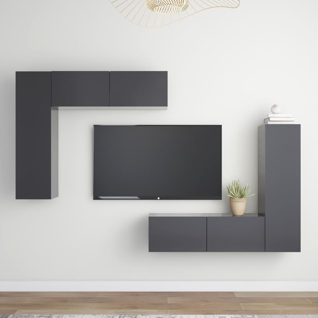 Berkfield 4 Piece TV Cabinet Set Grey Engineered Wood