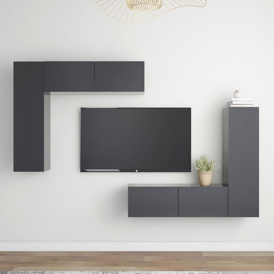 Berkfield 4 Piece TV Cabinet Set Grey Engineered Wood