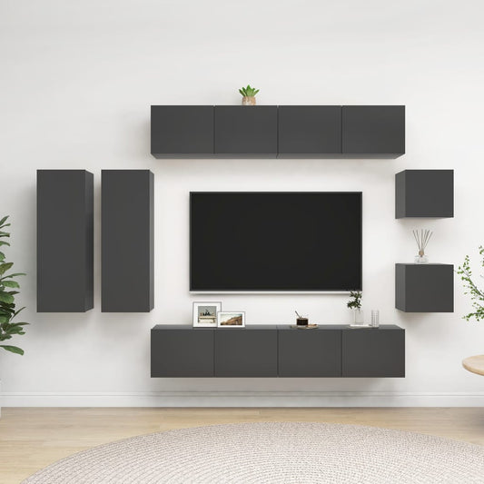 Berkfield 8 Piece TV Cabinet Set Grey Engineered Wood