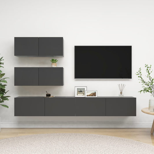 Berkfield 4 Piece TV Cabinet Set Grey Engineered Wood