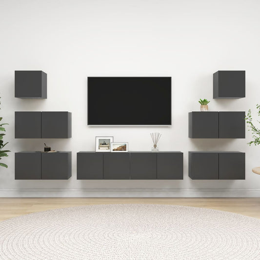 Berkfield 8 Piece TV Cabinet Set Grey Engineered Wood
