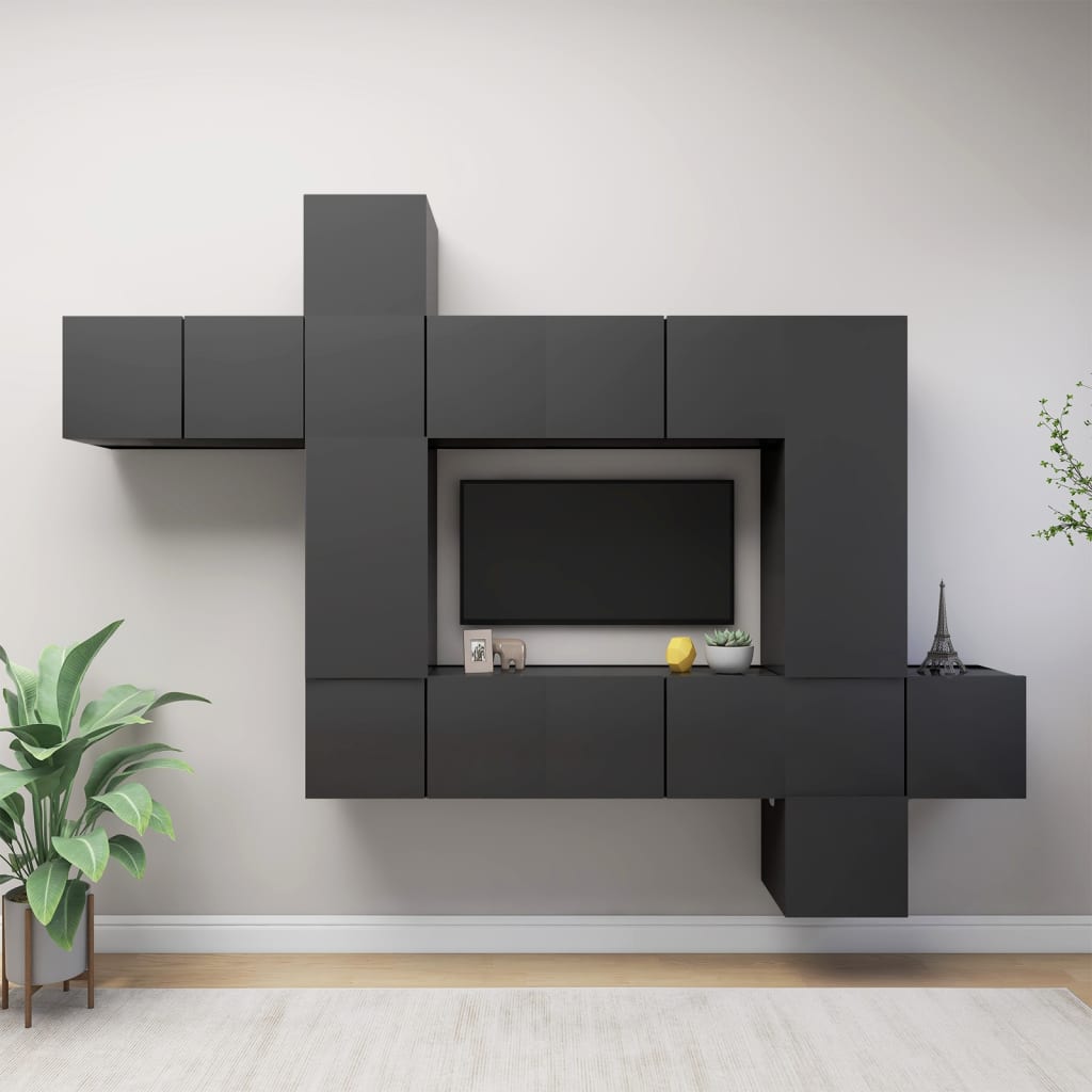 Berkfield 10 Piece TV Cabinet Set Grey Engineered Wood