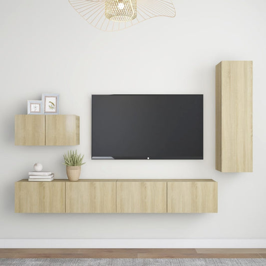 Berkfield 4 Piece TV Cabinet Set Sonoma Oak Engineered Wood