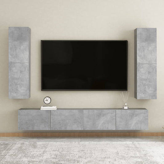 Berkfield 4 Piece TV Cabinet Set Concrete Grey Engineered Wood