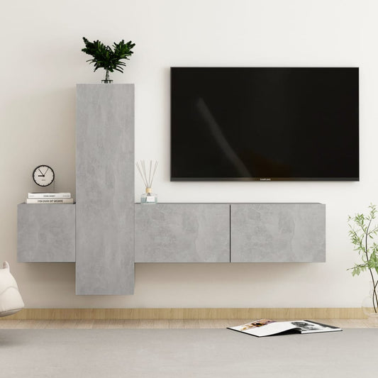Berkfield 3 Piece TV Cabinet Set Concrete Grey Engineered Wood