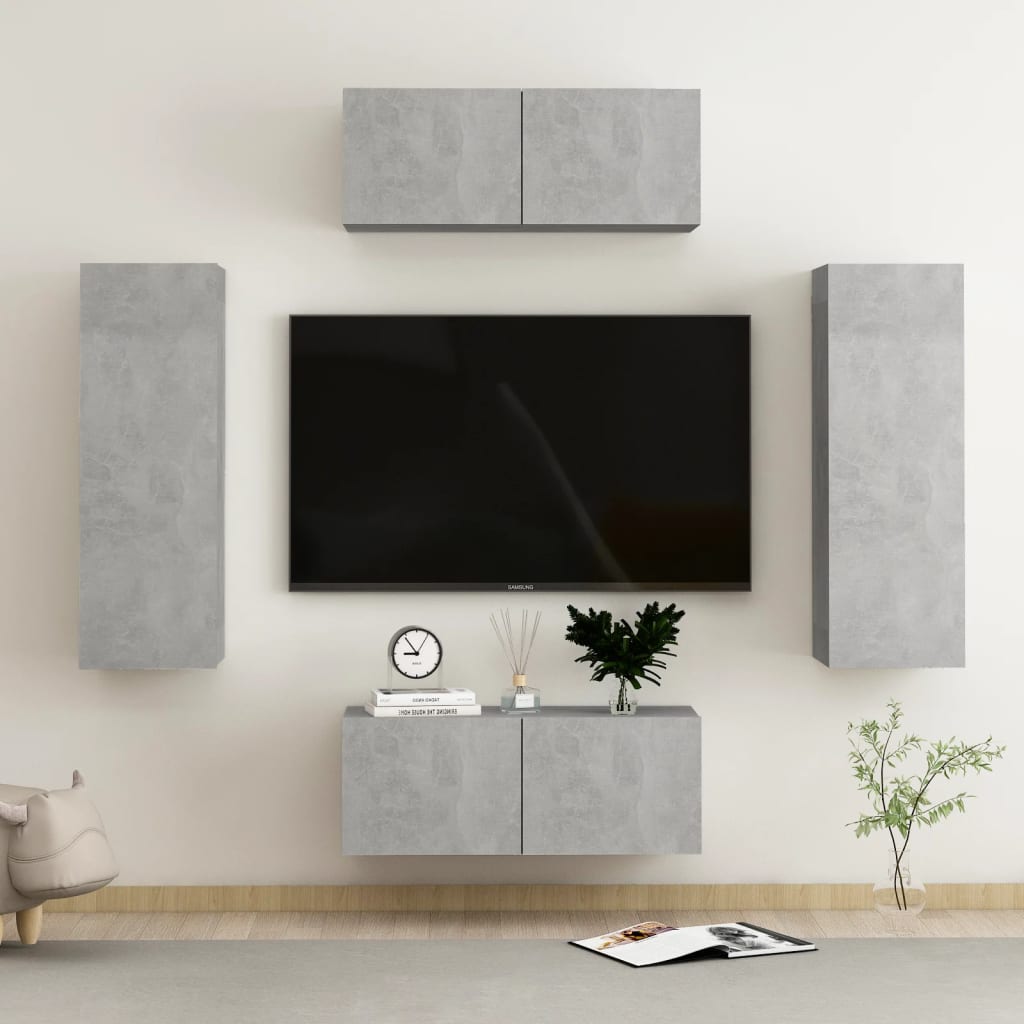 Berkfield 4 Piece TV Cabinet Set Concrete Grey Engineered Wood
