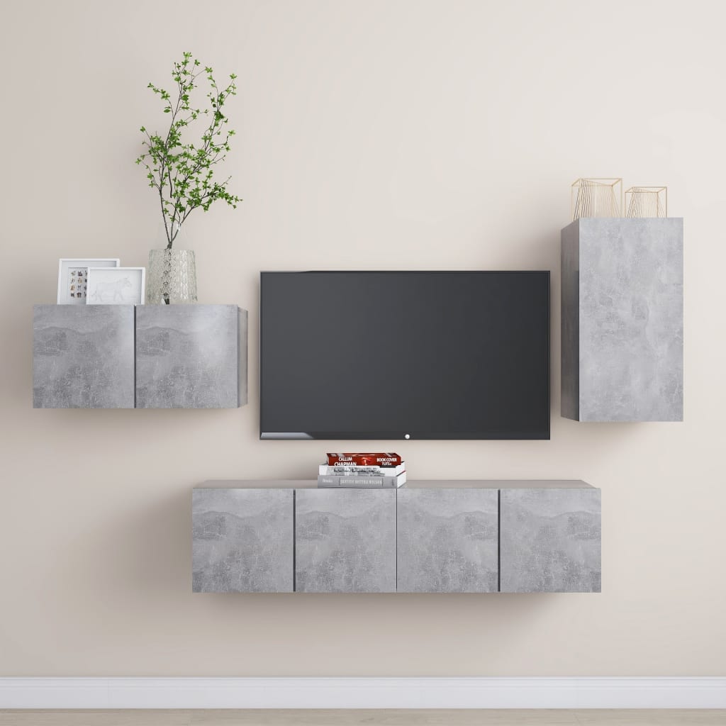 Berkfield 4 Piece TV Cabinet Set Concrete Grey Engineered Wood