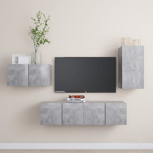 Berkfield 4 Piece TV Cabinet Set Concrete Grey Engineered Wood