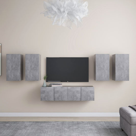 Berkfield 6 Piece TV Cabinet Set Concrete Grey Engineered Wood