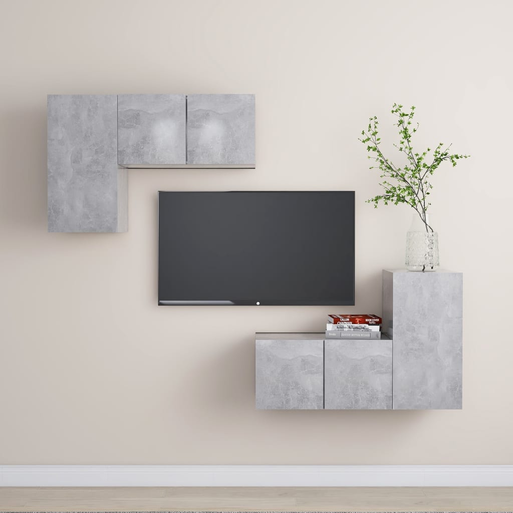 Berkfield 4 Piece TV Cabinet Set Concrete Grey Engineered Wood