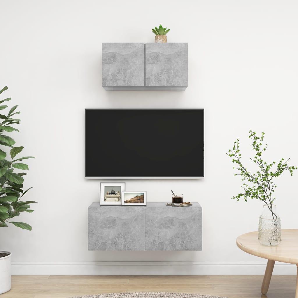 Berkfield 2 Piece TV Cabinet Set Concrete Grey Engineered Wood