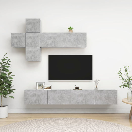 Berkfield 7 Piece TV Cabinet Set Concrete Grey Engineered Wood