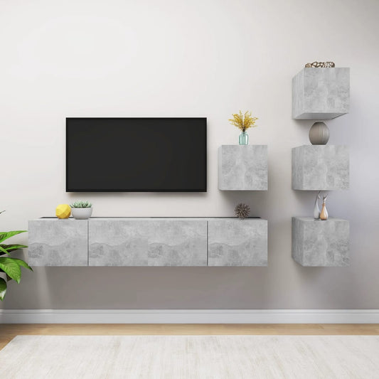 Berkfield 6 Piece TV Cabinet Set Concrete Grey Engineered Wood