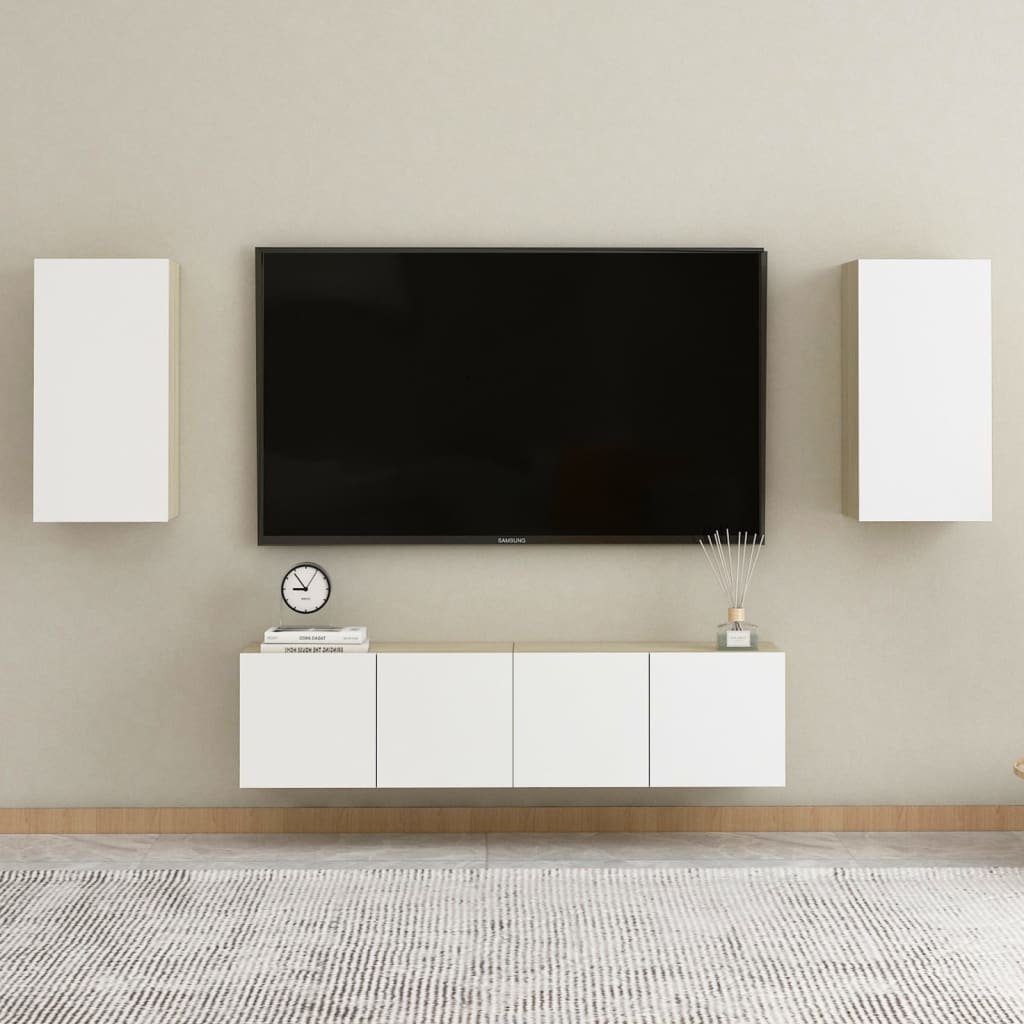 Berkfield 4 Piece TV Cabinet Set White and Sonoma Oak Engineered Wood