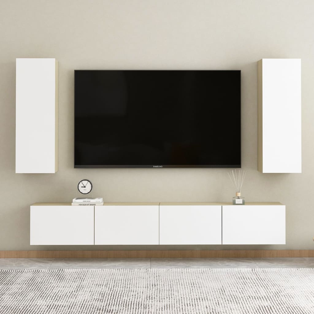 Berkfield 4 Piece TV Cabinet Set White and Sonoma Oak Engineered Wood