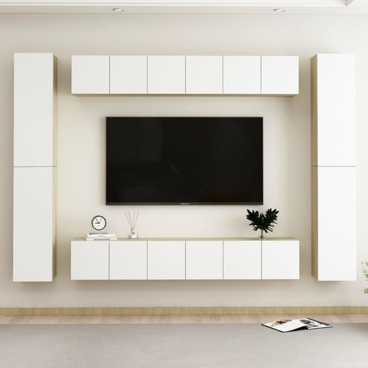 Berkfield 10 Piece TV Cabinet Set White and Sonoma Oak Engineered Wood