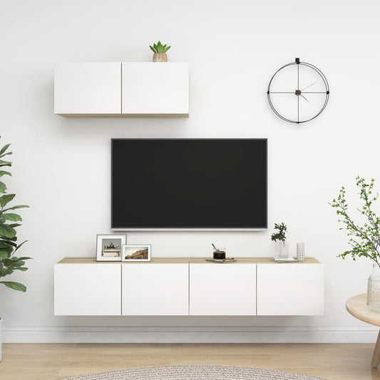 Berkfield TV Cabinets 3 pcs White and Sonoma Oak Engineered Wood