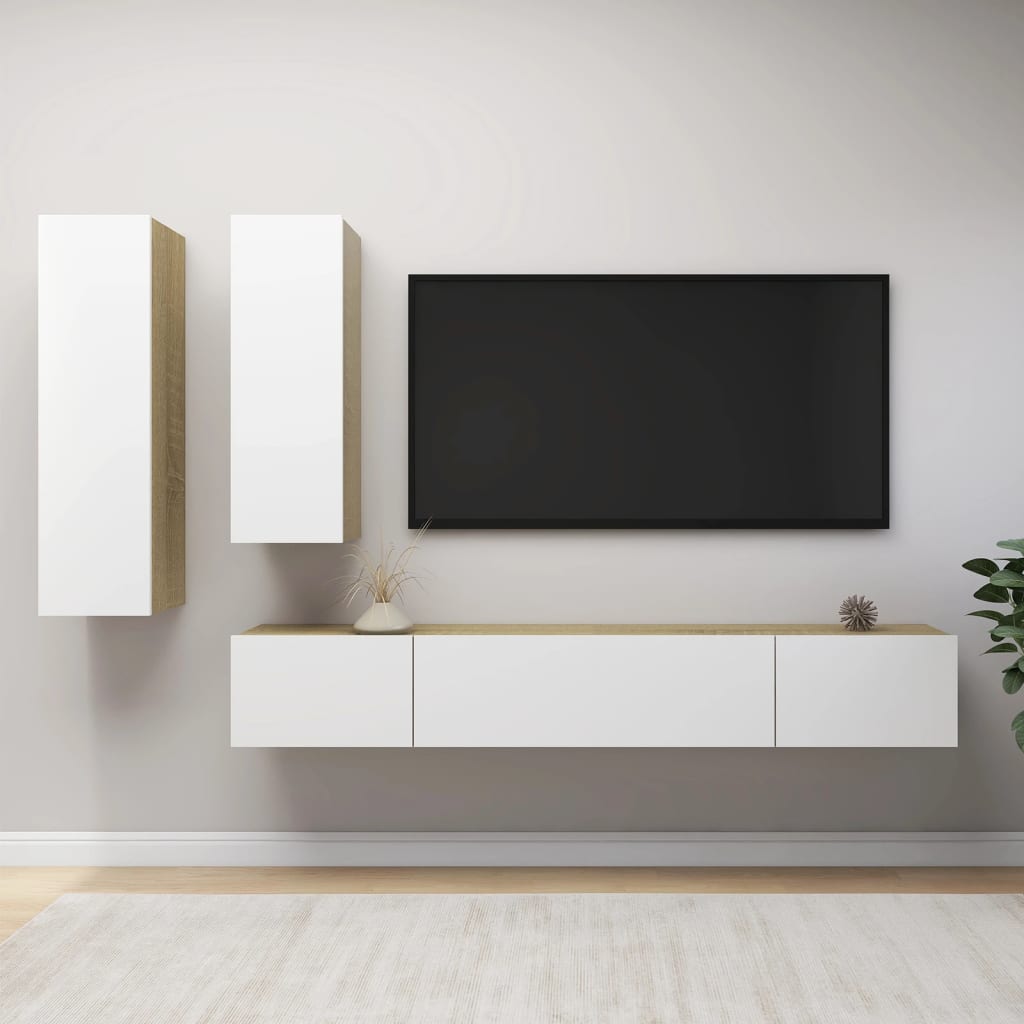 Berkfield 4 Piece TV Cabinet Set White and Sonoma Oak Engineered Wood