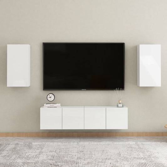 Berkfield 4 Piece TV Cabinet Set High Gloss White Engineered Wood