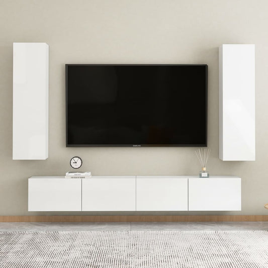 Berkfield 4 Piece TV Cabinet Set High Gloss White Engineered Wood