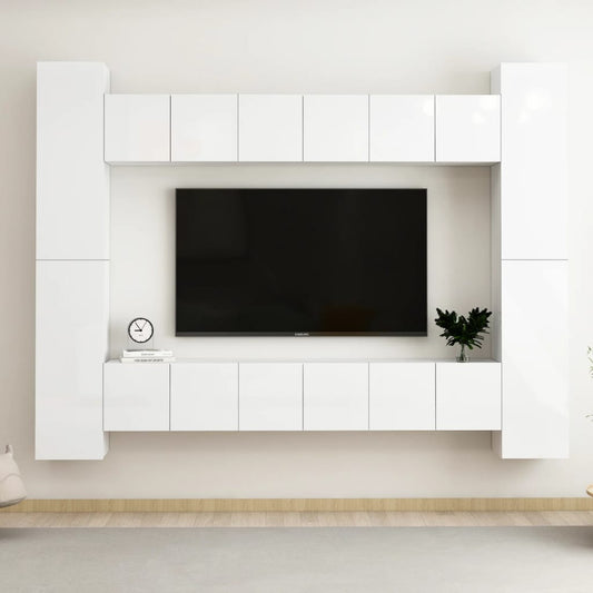 Berkfield 10 Piece TV Cabinet Set High Gloss White Engineered Wood